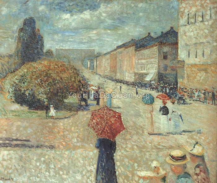 Spring Day on Karl Johann - 爱德华·蒙克